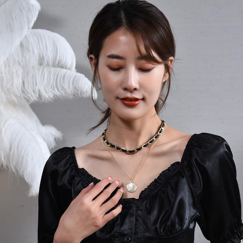 Elegant Titanium Steel Layered Pendant Necklace For Women With Unique Geometric Style