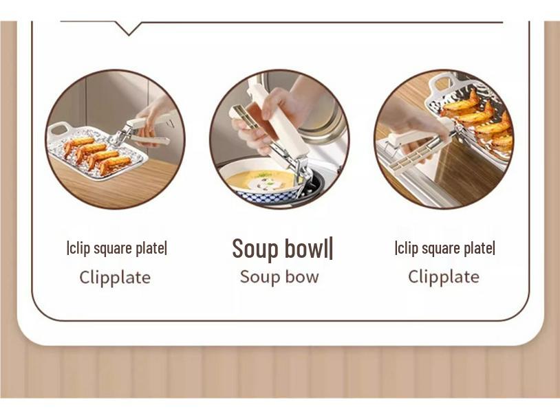 Edelstahl Anti-Verbrühungs-Schüssel- und Tellerheber mit Wärmeisolierung und Anti-Rutsch-Griff.