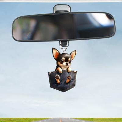 Dog Car Charms Adorable Acrylic Ornament Rearview Mirror Hanging Decor for Car Christmas Trees Decoration