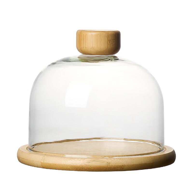 ZISIZ Bamboo Cake Plate with Champagne Glass Dome
