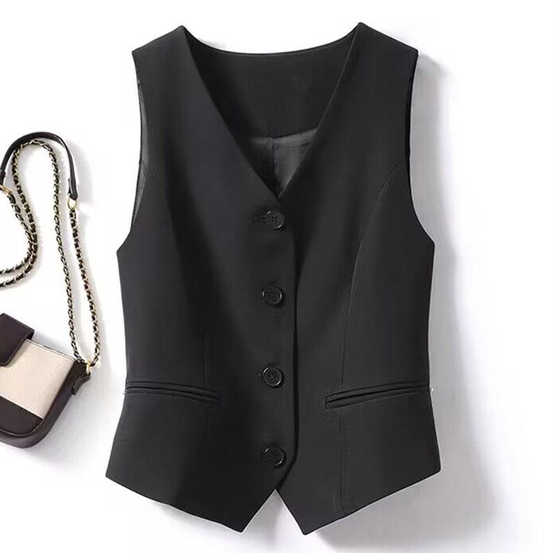 Women's Slim Fit Black Waistcoat - 2024 Spring/Fall Layered Short Vest