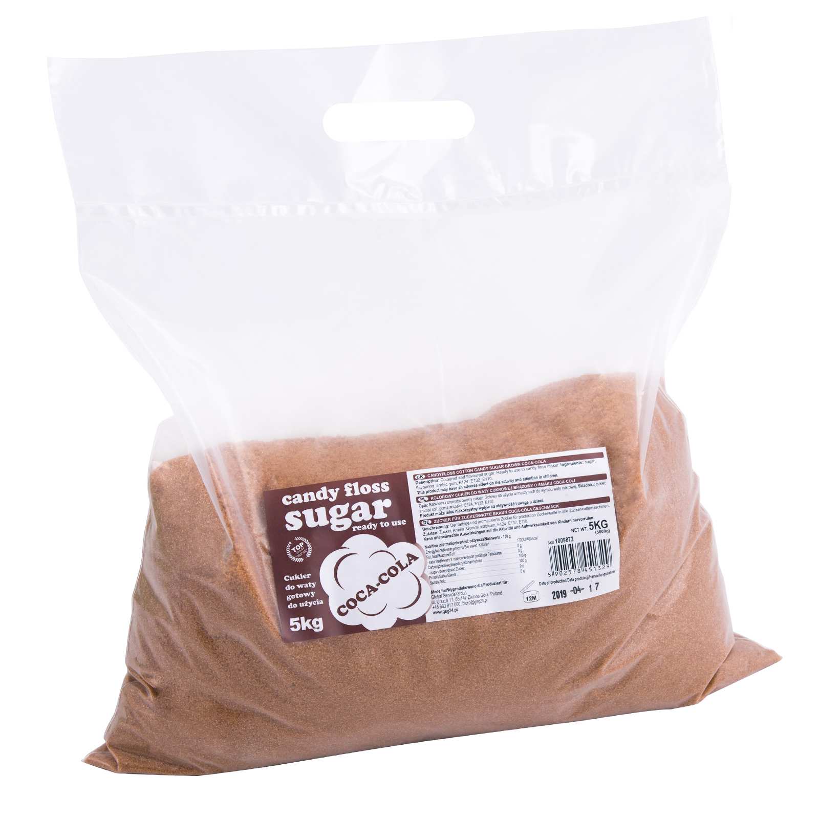 Zucchero colorato aromatizzato per zucchero filato, marrone, gusto Coca-Cola, 5 kg
