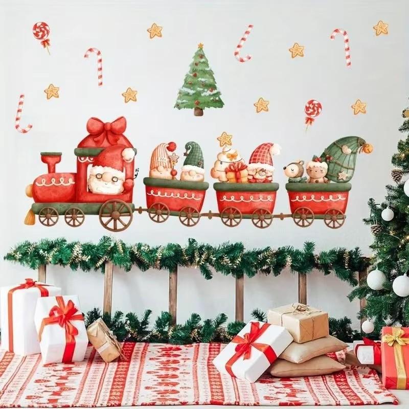 

1Pcs Christmas Decoration Santa Claus Train Children s Room Bedroom Living Room Wall Stickers Window Decorations Wallpaper