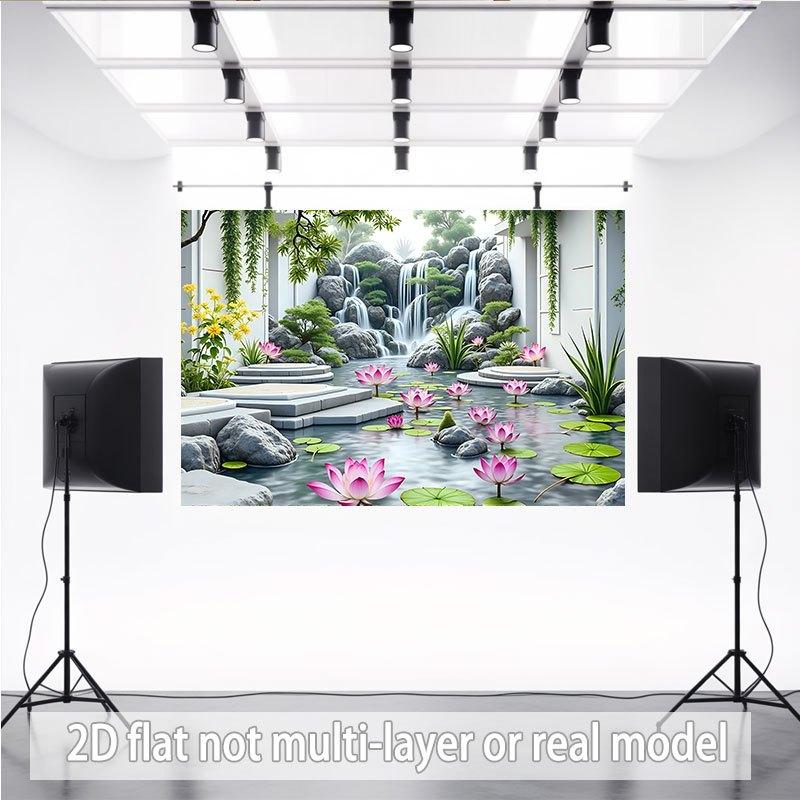 Zen Tuin Wandkleed Sereniteit Waterval Lotus Landschap Fotografie Achtergrond Wandkleed Decoratie Polyester Vezel Wandkleed