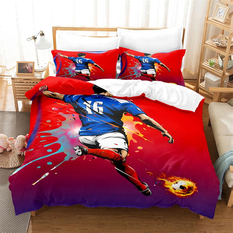 Football Bedding Set Boys Duvet Cover Ball-game Star Quilt Cover Room Gorgeous Competitive Sports Bedding Queen Duvet Cover Set