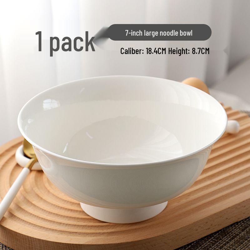 Jingdezhen White Bone China High-Foot Bowl - Multi-Size Anti-Scald Rice, Noodle & Soup Ceramic Tableware.
