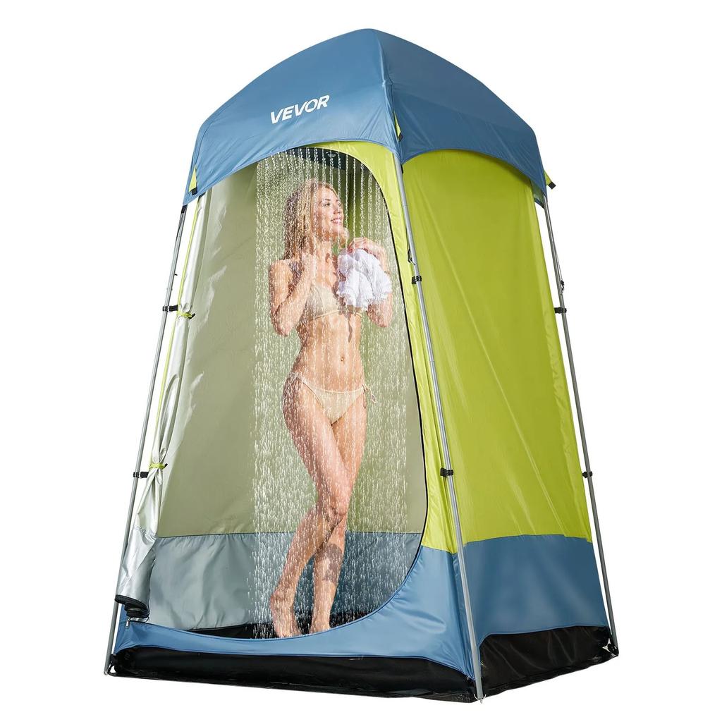 VEVOR Camping Shower Tent, 1 Room, Portable Privacy Tent Changing Room with Ground Stakes, Ropes, Carry Bag, and Steel Poles