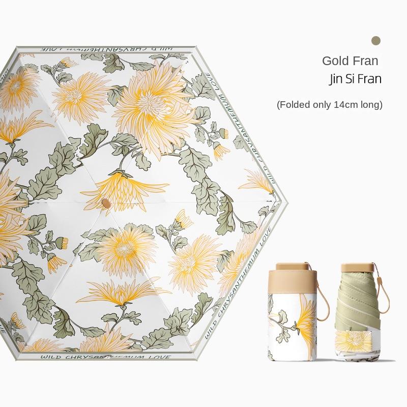 Modischer Sommer UV Mini Schirm für Damen Floral Tragbar Winddicht Taschenformat Faltbarer Sonnenschirm 6-fach Manuell Regenschirm