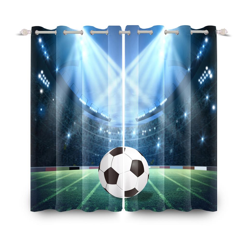 Football Soccer Theme Blackout Curtains Modern Sporty Design 2 Pcs Curtain For Bedroom Thermal Insulated Room Darkening Drapes