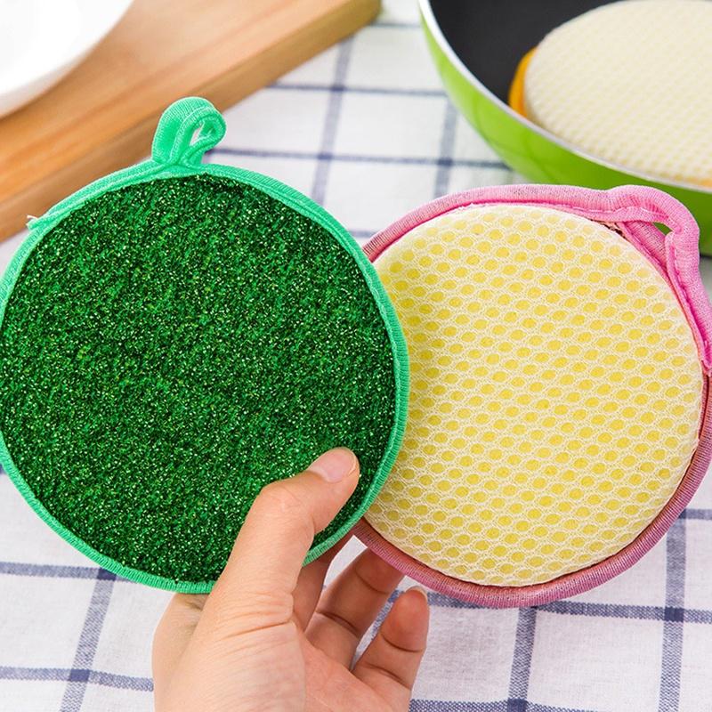 2PCS Round Double-sided Dishwashing Sponge Dish Towel Clean Steel Washing Ball