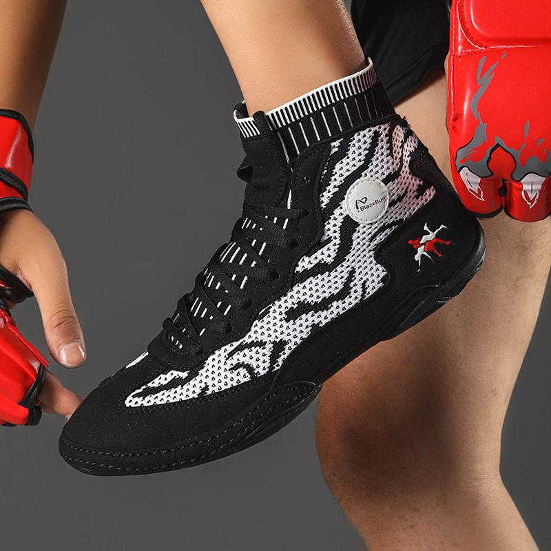 Men Wrestling Boots Boxing Sneakers Teenagers Knit Gym Training Fighting Sneakers Combat Trainers Non-slip Squat Training Shoes