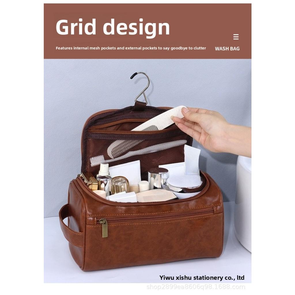 Large Capacity Men's and Women's Toiletries Bag, Portable for Outdoor Use, Waterproof PU Makeup Bag, Simple Business Travel Handbag Storage Bag