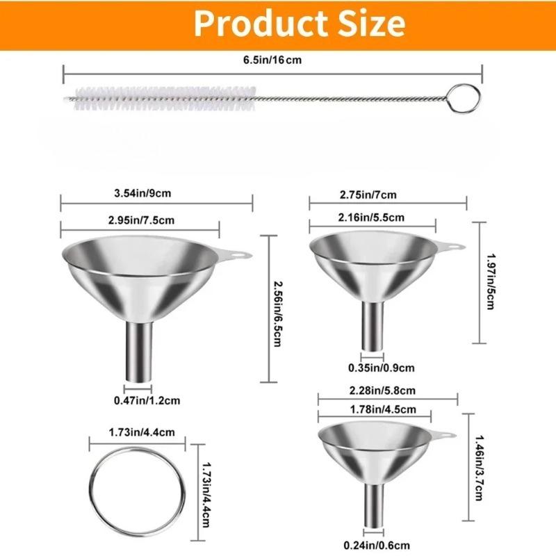 4 Pcs Stainless Steel Kitchen Funnels Set Food Grade Metal Funnels for Filling Bottles Small Funnels for Essential Oil Spices