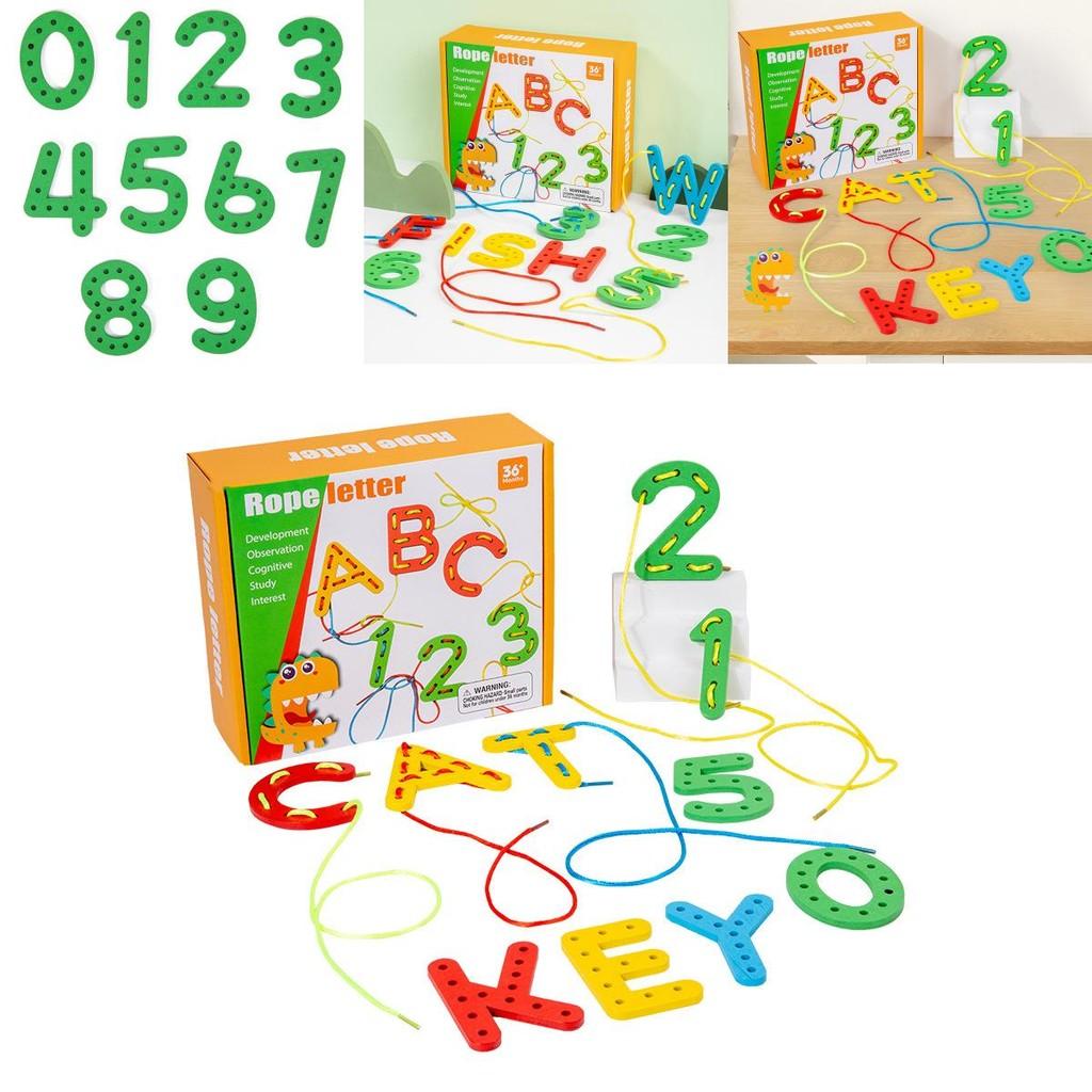 Wooden Alphabet Number Bead Stringing Toy For Early Education And Fine Motor Skills Development