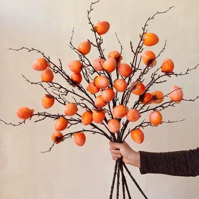 3/5/7 Heads Artificial Persimmon Branch Handmade Realistic Simulation Persimmon Fruit Plastic Elegant Fake Plants