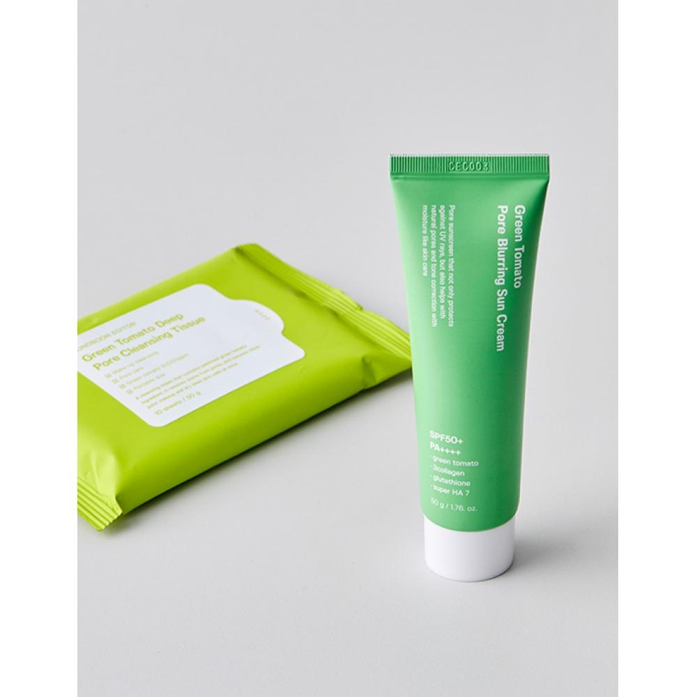 Ingredient Editor Green Tomato Pore Blurring Sun Cream 50g + 10 Free Cleansing Wipes