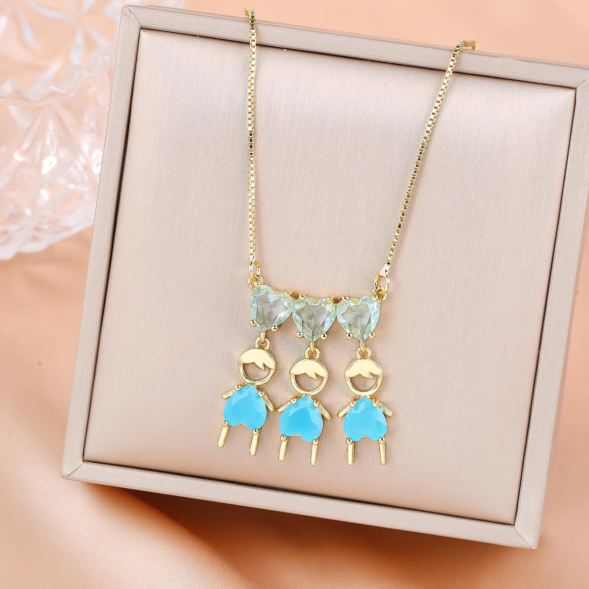 

New Sweet Heart-Shaped Cubic Zirconia Boy Girl Pendant Necklace Luxury for Son Daughter Party Zircon Choker Birthday Gift