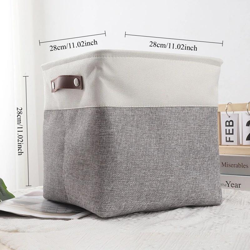 Leather handle Storage Basket Foldable Storage Box for Home Use Clothes, Books, Desktop, Living Room, Organizing Boxes & Bins
