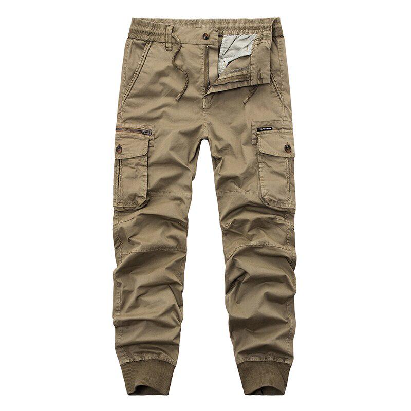 Men Casual Joggers Solid Color Pants Men Cotton Elastic Trousers Military Style Army Cargo Pants