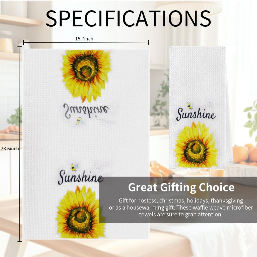 2 Pack Sunflowers Waffle Kitchen Towels Dish Towels, 15.7 Inch X 23.6 Inch, Super Absorbent & Lint Free Hand Towels for Home