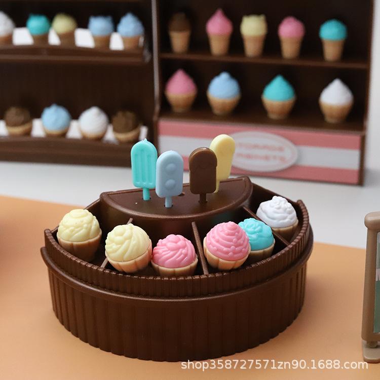 Cute Mini Ice Cream Shop Ornament Simulation Store Doll House Milk Cone Children Play House Children'S Small Toys