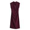 2025 Spring Women's Slim Pleated Dress with Semi-High Neck, Sleeveless Design, Embodies Chic and Simple Fashion.