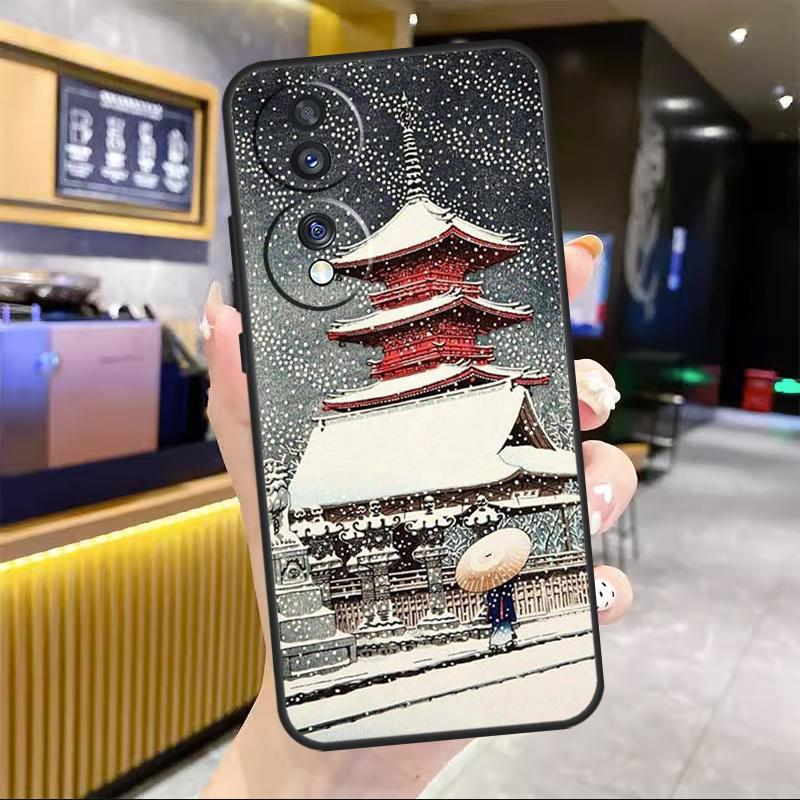 Japanese Snow Cherry Blossom Art Case For Honor X7a X8a X9a X6a X8 X9 X6 X7 10 50 90 70 Lite 8X 9X Magic 4 Lite 5 Pro Cover