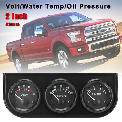 Dreifach Armaturenbrett Schwarz Halter 2" 52mm 3 in 1 Auto Messgerät Öltemp Wassertemp Voltmeter Universal 12V