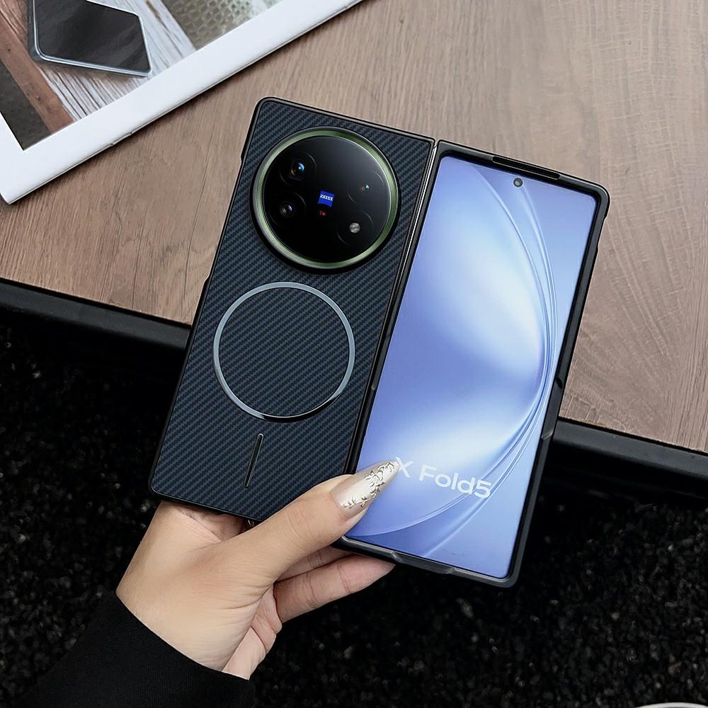 For vivo X Fold5 5G Magnetic Case Carbon Fiber Texture Folding Phone Cover