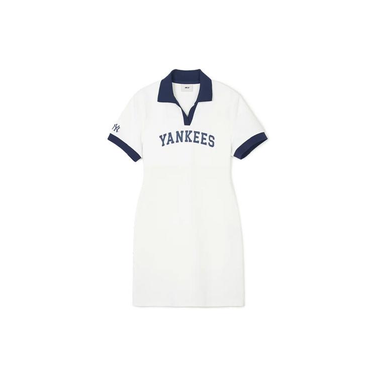 New MLB Short Sleeved Dress Women's Ivory White 3FOPV0143-50IVS