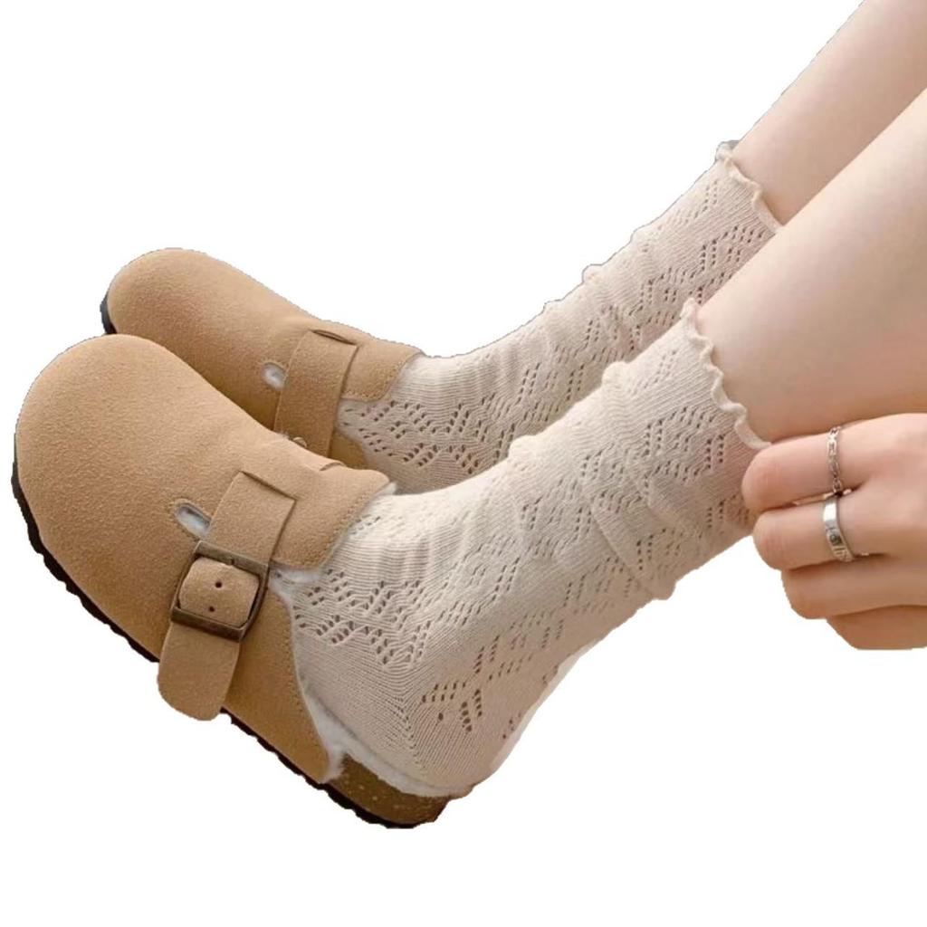 Women's Summer Mesh Lace Socks - Breathable, Solid Color, Trendy All-Match Cotton