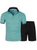 Men's Summer Short Sleeve Polo Shirt & Shorts Set - Fashion Lapel Color Contrast Casual Sportswear