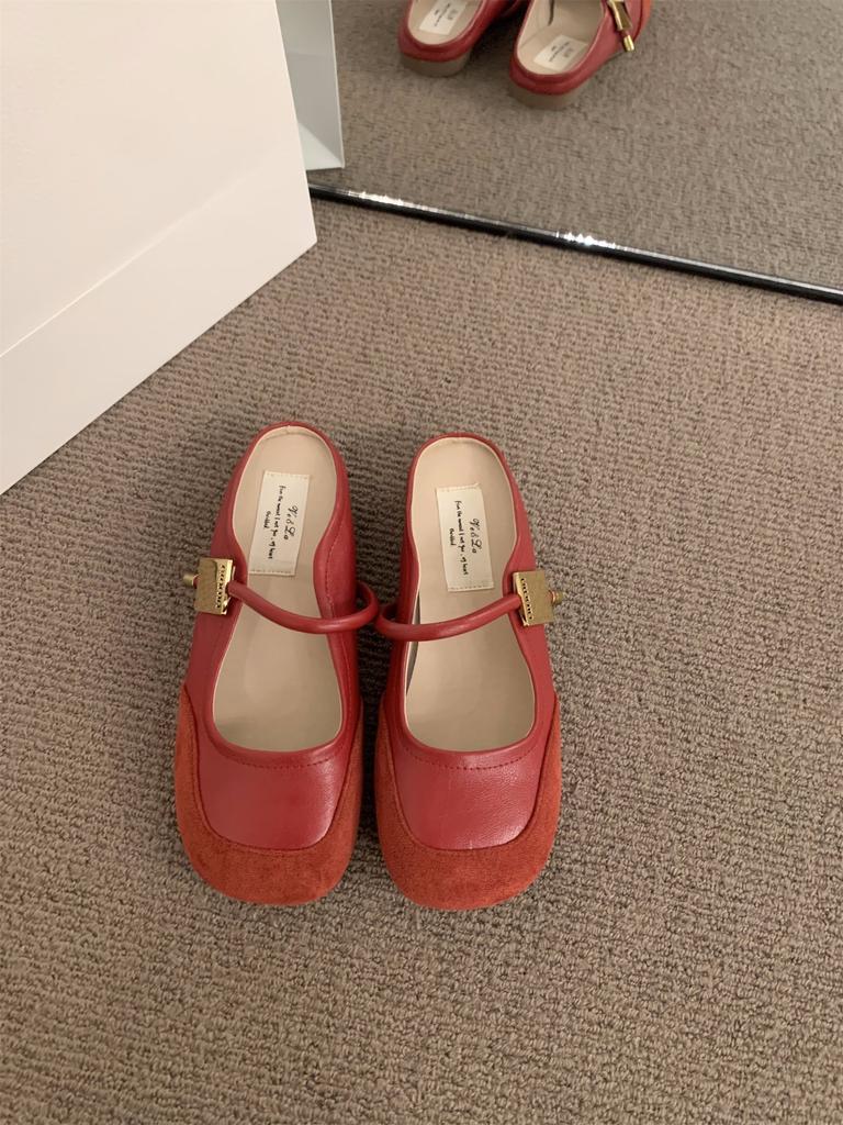 Flat-bottomed French small fragrant bag head half slippers women's shoes wear 2025 new summer Mary Jane half tray sandals