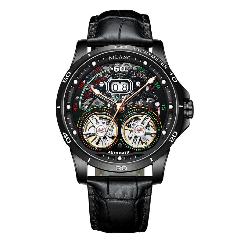 AILANG New Swiss Watches Double Tourbillon Automatic Mechanical Watches for Men Leather Belt