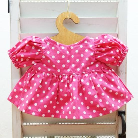 Cushu Cush UniBear Dark Pink Polka Dot Puff Sleeve Dress with Size Small Costume, Ribbon,
