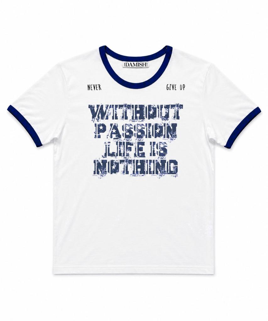 Damiswi Vintage Lettering Ringer T-Shirt_Navy