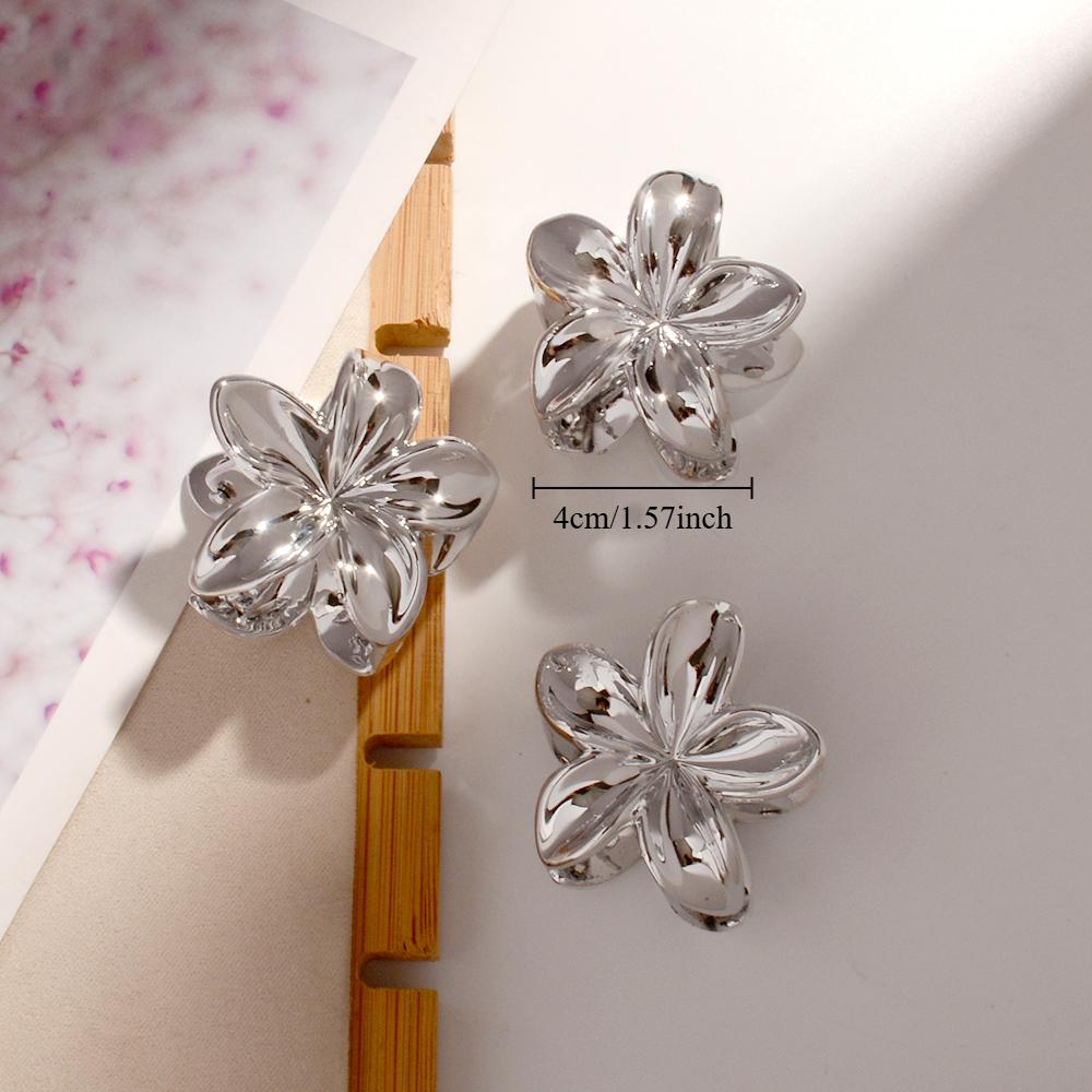 3pcs Large Small PVC Bauhinia Flower Hair Claw Clips for Women Girls Trendy Gold Silver Color Hairpin Accessories Styling Gifts