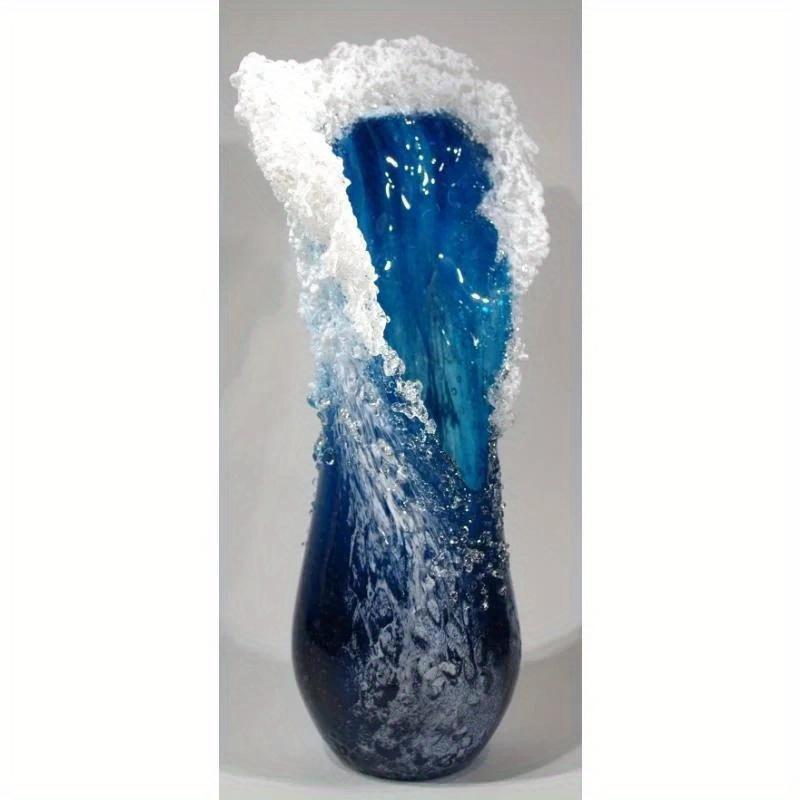 Ocean Wave Small Vase Resin Crafts Ocean Wave Vase Decoration Ocean Series Blue Home Decoration