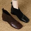 French Patchwork Square Toe Ankle Boots - 2026 Stylish Retro, Velvet-Lined, Warm Slip-On Women's Shoes