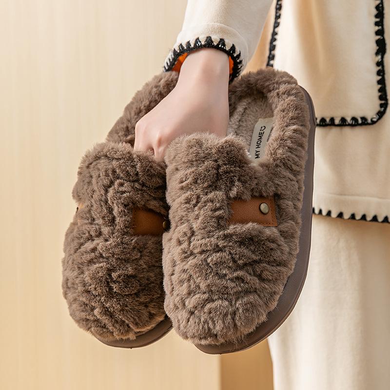 Premium Cotton Slippers Winter Non-slip Couple Fluffy Slippers Plush Thick-soled Home Thermal Shoes