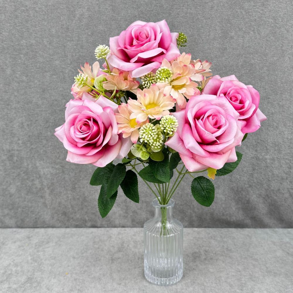 

Multicolor Rose Simulation Flower Curled Edge Petals Faux Flower Rose Party Supplies темно-рожевого кольору