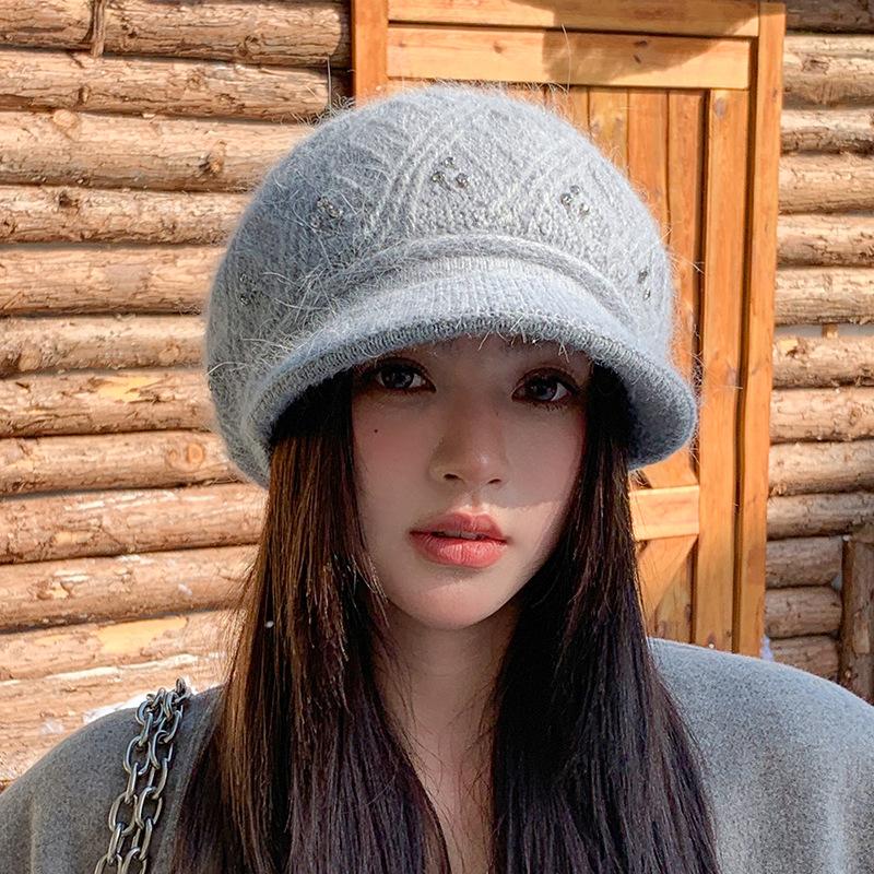 Wool Hat Women's Autumn and Winter Warm Knitted Cap Cold Protection Ear Hat Rabbit Hair in The Elderly Hat