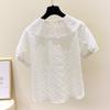 Camicia a maniche corte con colletto a bambola da donna taglie forti, estiva, in jacquard vintage
