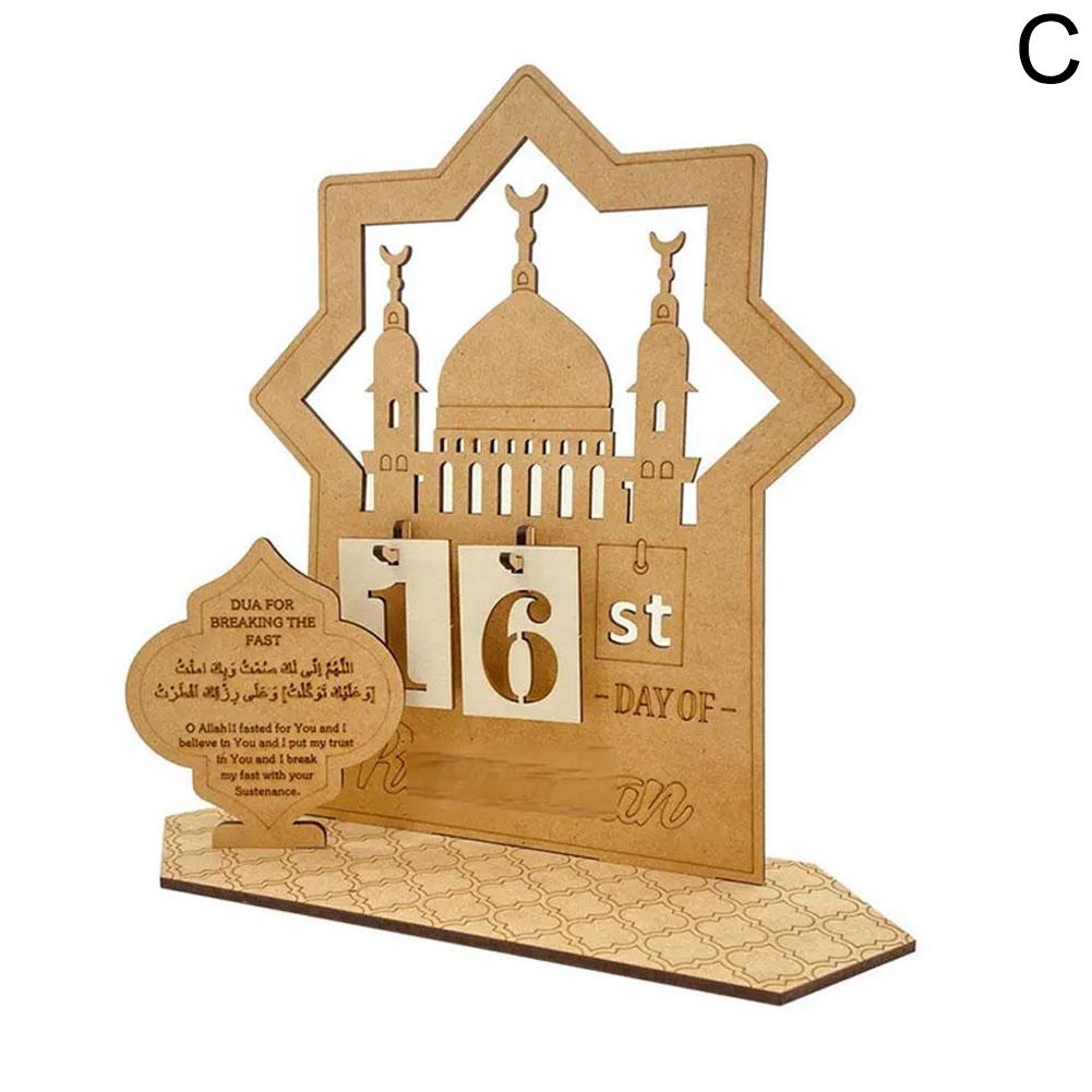 

1PC Eid Mubarak Wooden Calendar Decor With Islamic Pattern For Ramadan Decorations Festival Desktop Ornament Gift Supplies