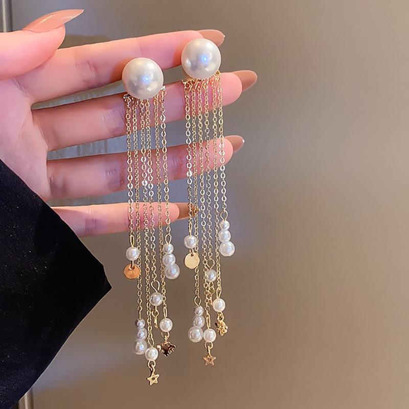 Silver Needle Bohemian Pearl Flower Tassel Earrings - Stylish Personality Design for Women