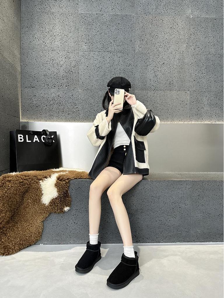 2024 Women's Genuine Leather Snow Boots: Short, Warm Bread Style Cotton Footwear with Plus Velvet