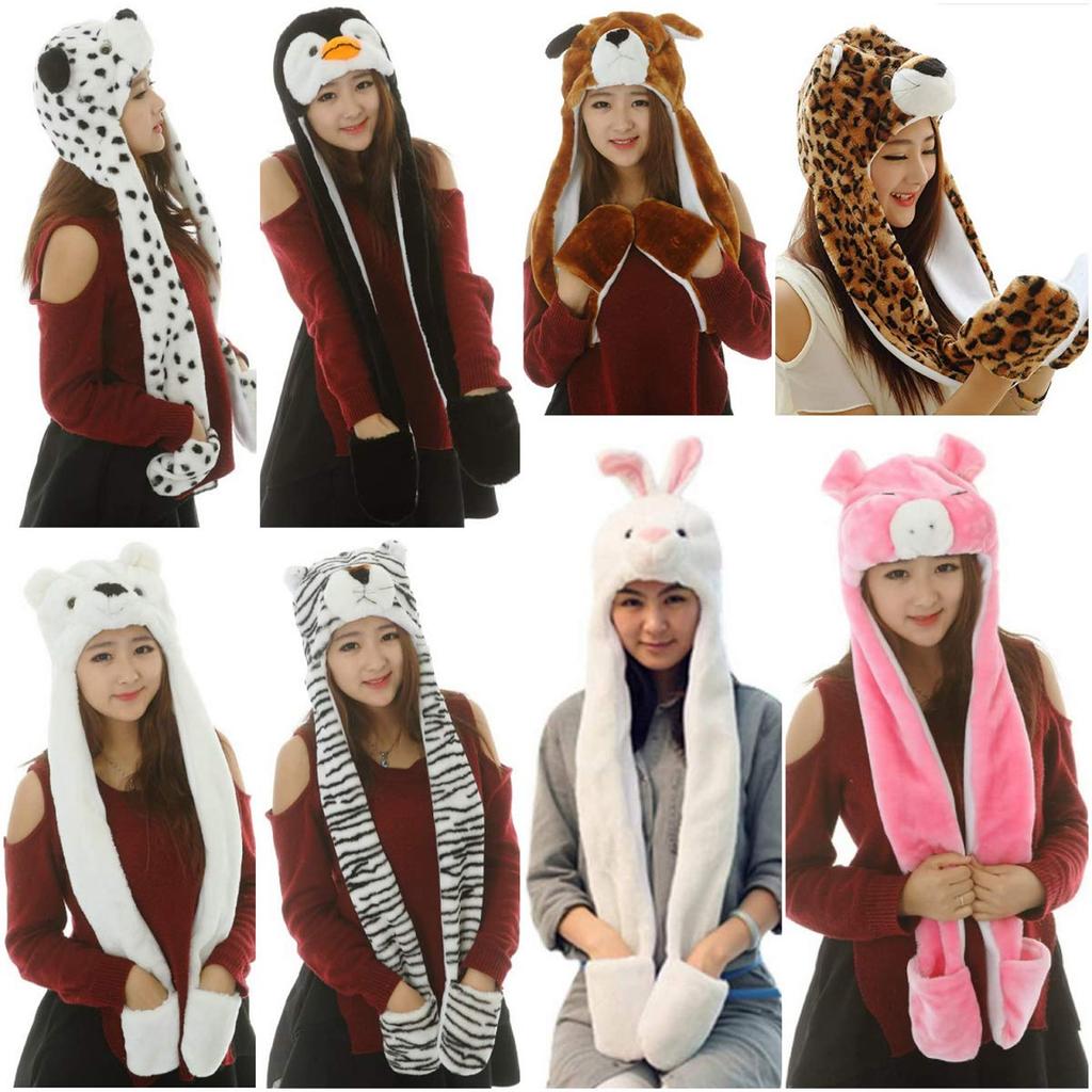 [Xiang Ru] Animal Hat for Christmas Cosplay, Ox, Tiger, Panda, Rabbit, Year of the Rabbit, Includes Gloves and Scarf, Cute Plush Kigurumi Costume for