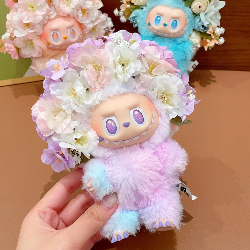 Puppenstirnband, Blumenspange für 17cm Labubu Puppe, MINI Blumenkopfschmuck für LABUBU, Puppenhaus Zubehör Deko (Keine Puppe)