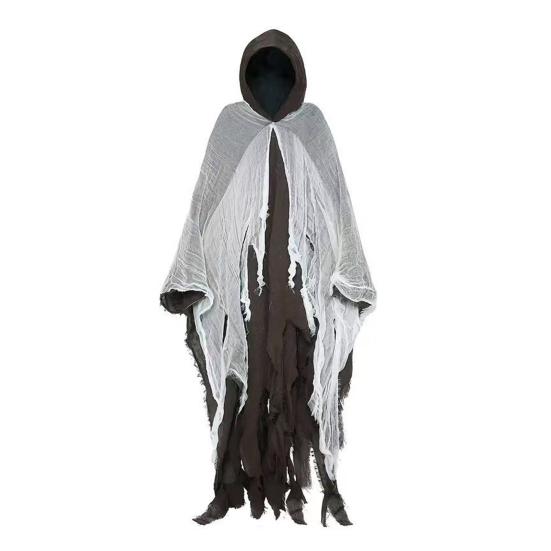 Halloween Cloak Shabby Texture Mesh Fabric Hooded Cape Realistic Horror Look Broken Visuals Cloak Scary Costume