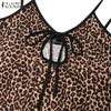 ZANZEA Women Summer Straps Slim Leopard Print Slip Long Dress